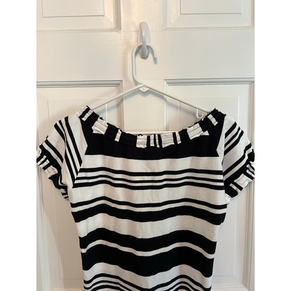 Vintage Michael Kors Black White Stripe Top Raw Edge Neck Y2K T Shirt Women's S - Picture 11 of 14